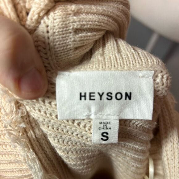 Heyson cream textured fringe collared vneck sweater size S - Picture 6 of 10